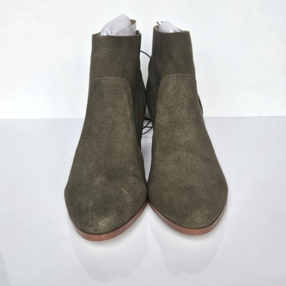 Violet & Red Cupid Booties Olive Green Boots Faux Leather Suede Stacked Heel NEW - Picture 2 of 6